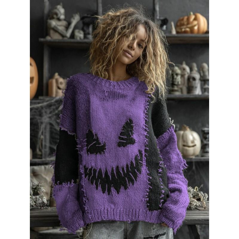 Halloween 3D Digital Print Womens Loose Fit Crew Neck Sweatshirt Soft Comfortable Casual Streetwear