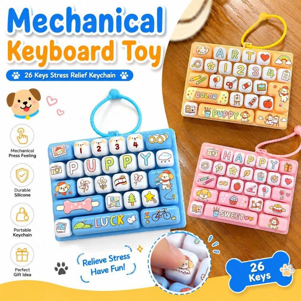 Keycap Clicker Fidget Keyboard Keychain 26-Key Stress Relief Fidget Toy  Party Favor Gift