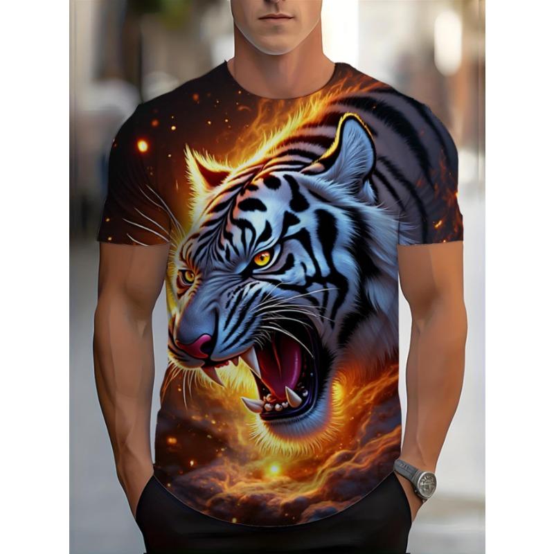 Men's Full-Body 3D Dog Moonlit Night Print T-Shirt - Hot Transfer Round Neck Short Sleeve Casual Summer