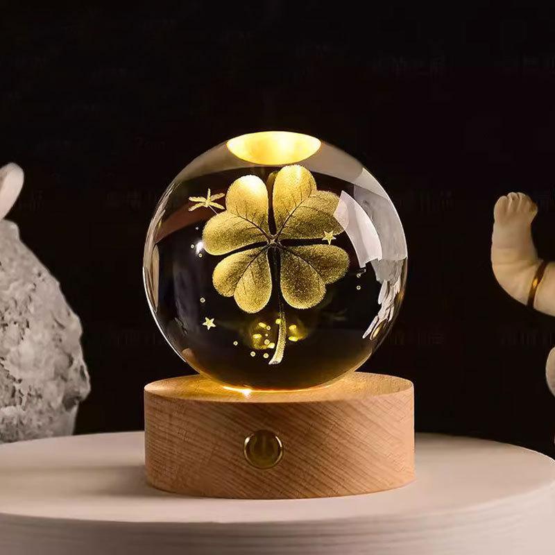 8cm Crystal Ball Night Light Galaxy 3D Laser Engraved Ornament Wooden Galaxy Night Lamp