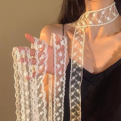 Narrow and Long Silk Scarf Women's Neck Scarf New Summer Decoration Lace Ribbon Belt