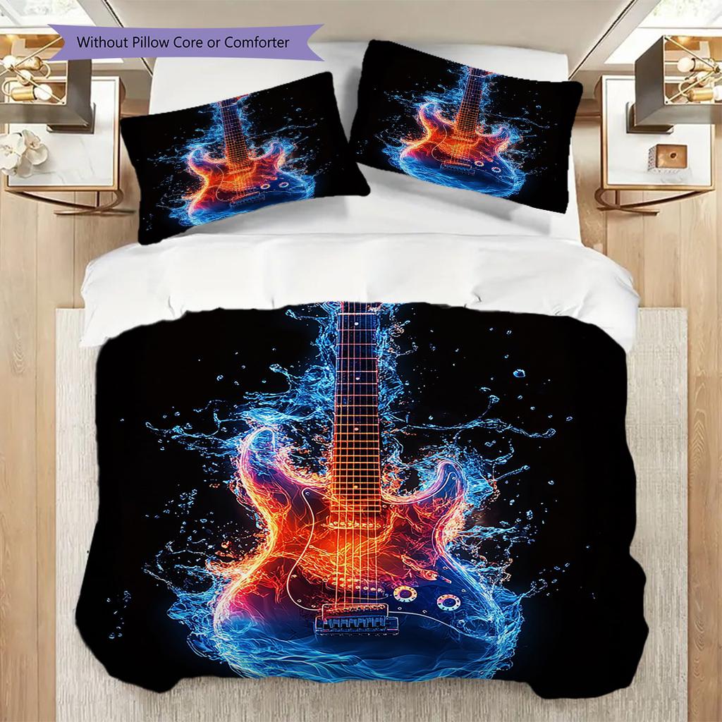 Guitar Pattern Bedding Quilt Set Quilt Cover Pillowcase Home Decoration Birthday Gift (1 * duvet cover + 2 * pillowcase, without core)