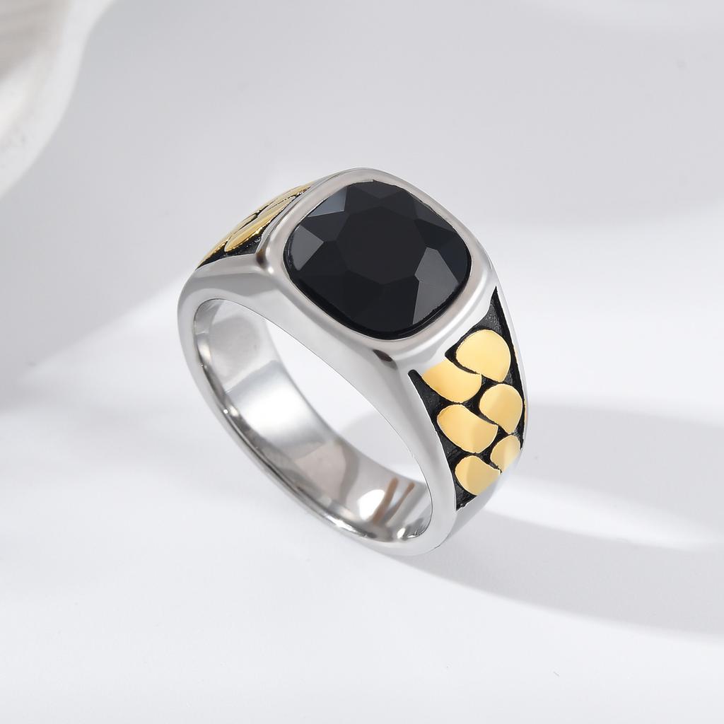 A3508 Men's/Women Trend High Quality 316LStainless Steel Multiple Colors Zircon Style Onyx Golden Rings Jewelry