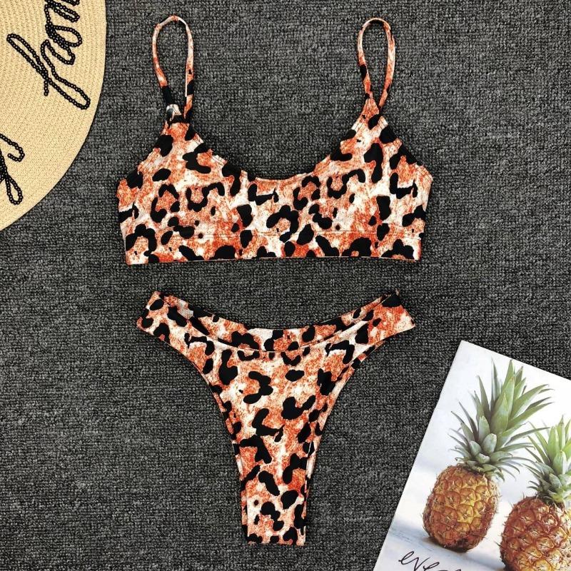 Ladies split swimsuit sexy leopard print bikini gather bikini