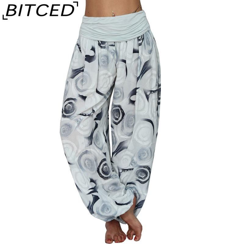 BITCED 15 Color Women Casual Elastic Waist Plus Size Print Long Trousers Straight Loose Long Pants Haren
