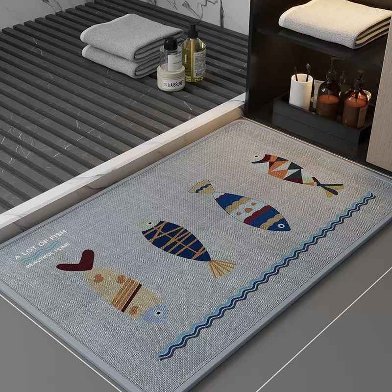 Bathroom Linen Floor Mat Toilet Absorbent Mat Toilet Door Non-Slip Foot Mat Toilet Door Mat Quick Drying Carpet