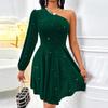 Women Dresses 2025 Autumn Winter Long Sleeve Sexy Skew Collar Slim Women Dress J885