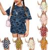 Kids Casual Short Sleeve Shirt and Shorts Set Animal Print Two Piece Outfit Lightweight Breathable Soft Fabric Summer Clothes for Children