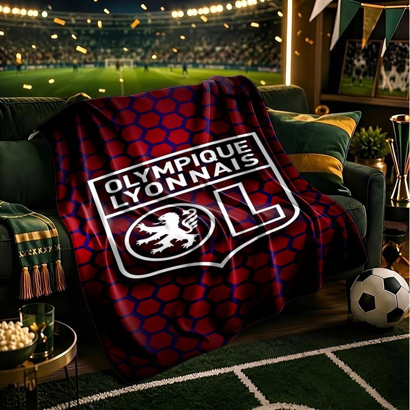 Lyonnais Football Crest Blanket Lightweight Ideal Bedding Blanket Perfect for Travel, Camping, Living Rooms, Offices, Sofas, Fan Christmas Gift