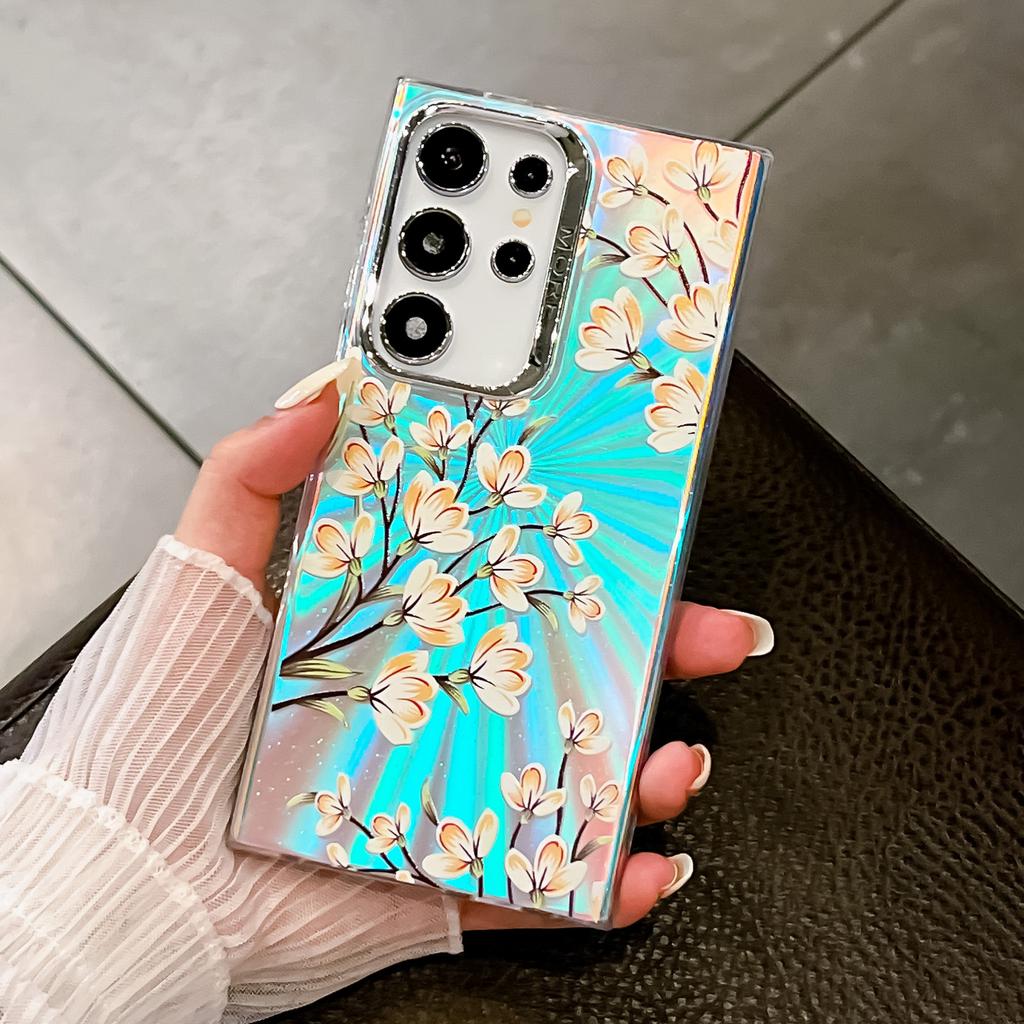 Electroplating Laser Flowers Suitable for Samsung S25 Ultra Mobile Phone Case Anti Fall S24PLUS Matte A56 Hard Shell