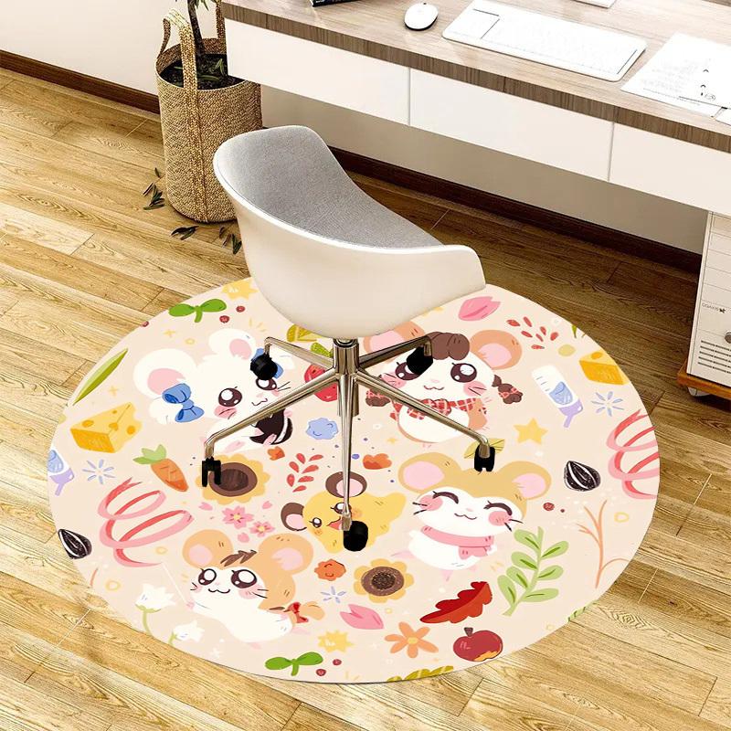1pc Cute Hamster Illustration Pattern Round carpet, Made of Polyester,Perfect for Decorating Office Chairs, Living Rooms fplt016