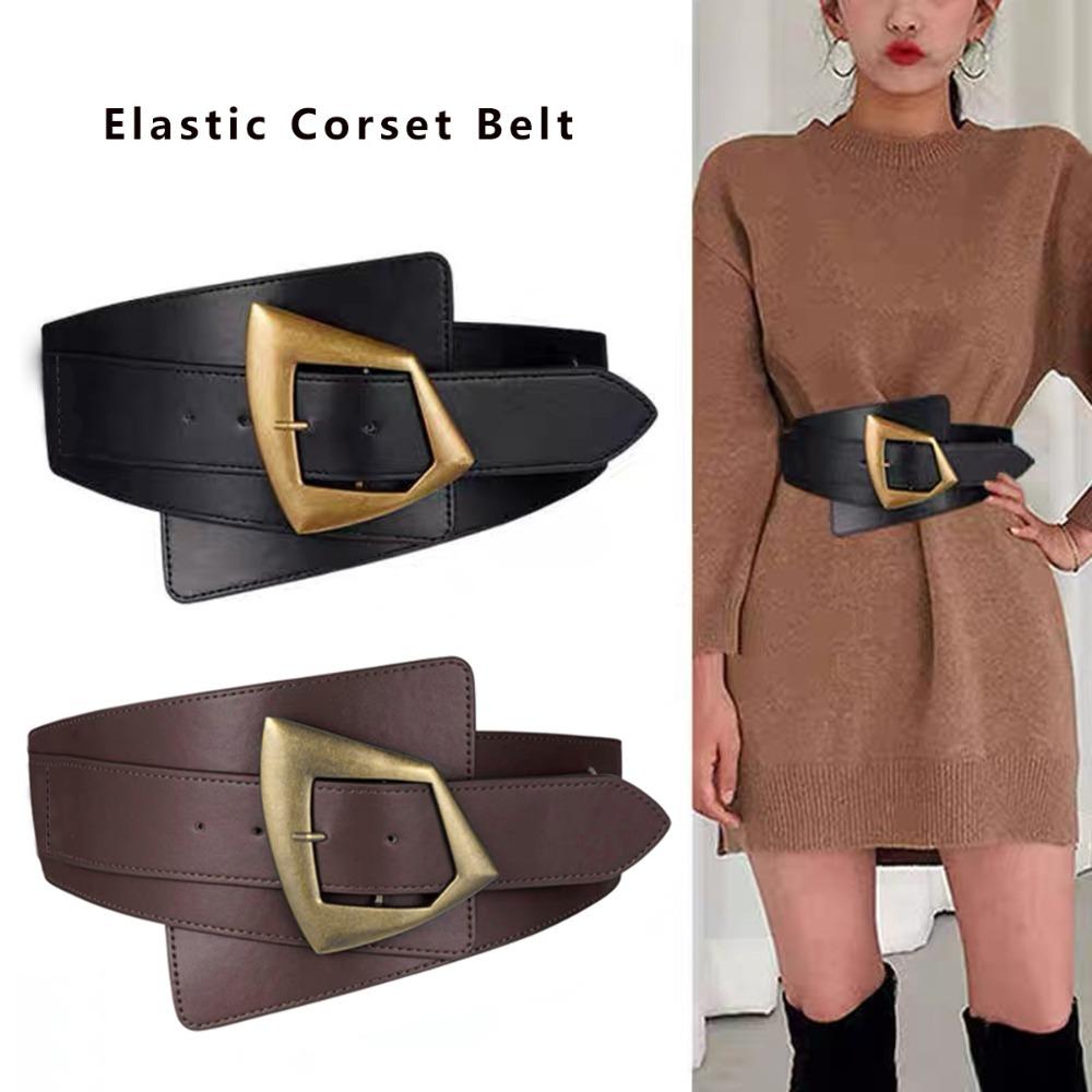 Fashion Gift Elastic Waist Belt Leather Adjustable Decorative Belt Solid Color Corset Belt Dress