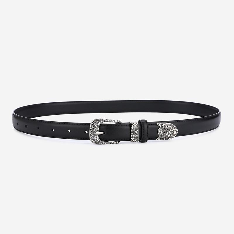 

Retro Cowhide Leather Belt For Women With Metal Buckle For Office And Leisure Use чёрный