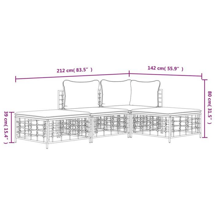 VidaXL Salon de Jardin 4 pcs avec Coussins, Mobiliers de Patio avec Dossier, Ensemble de Canapés, Meubles de Terrasse 3186726