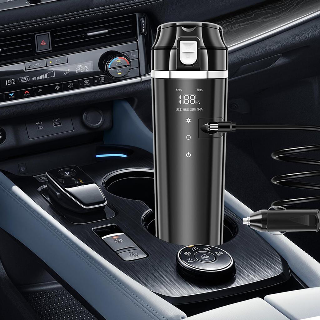 12V 24V 500ml Car Electric Water Kettle 304 Stainless Steel 50W-100W 9x2.8inch for Long Time Self Driving Trip