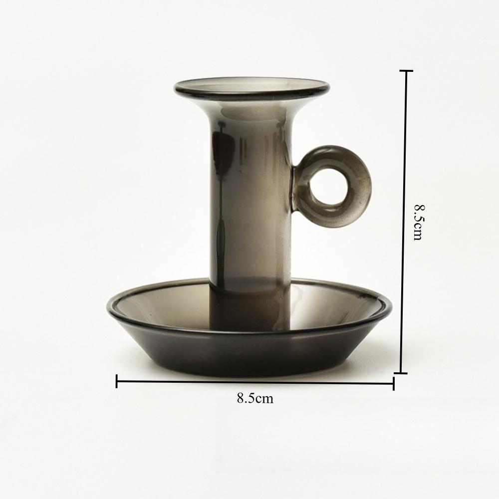 European-style Creative Colored Glass Candlestick Round with Handle Transparent Retro Home Candlestick Living Room Home Decor