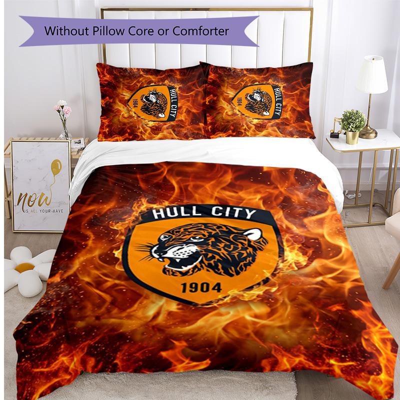 Set Lenzuola Stampato Hull City Football 3 Pezzi, Comodo Set Copripiumino per Camera da Letto Amico della Pelle