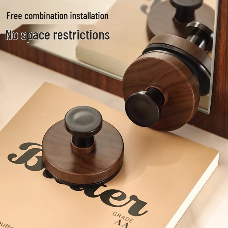 Walnut Wood Grain Suction Cup Hook 2-Pack—Bathroom/Coat Door Hanger