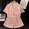 Sweet Girl Pink Small Floral Pajamas Women'S Summer Ice Silk High-Value Short-Sleeved Silk Loungewear Suit