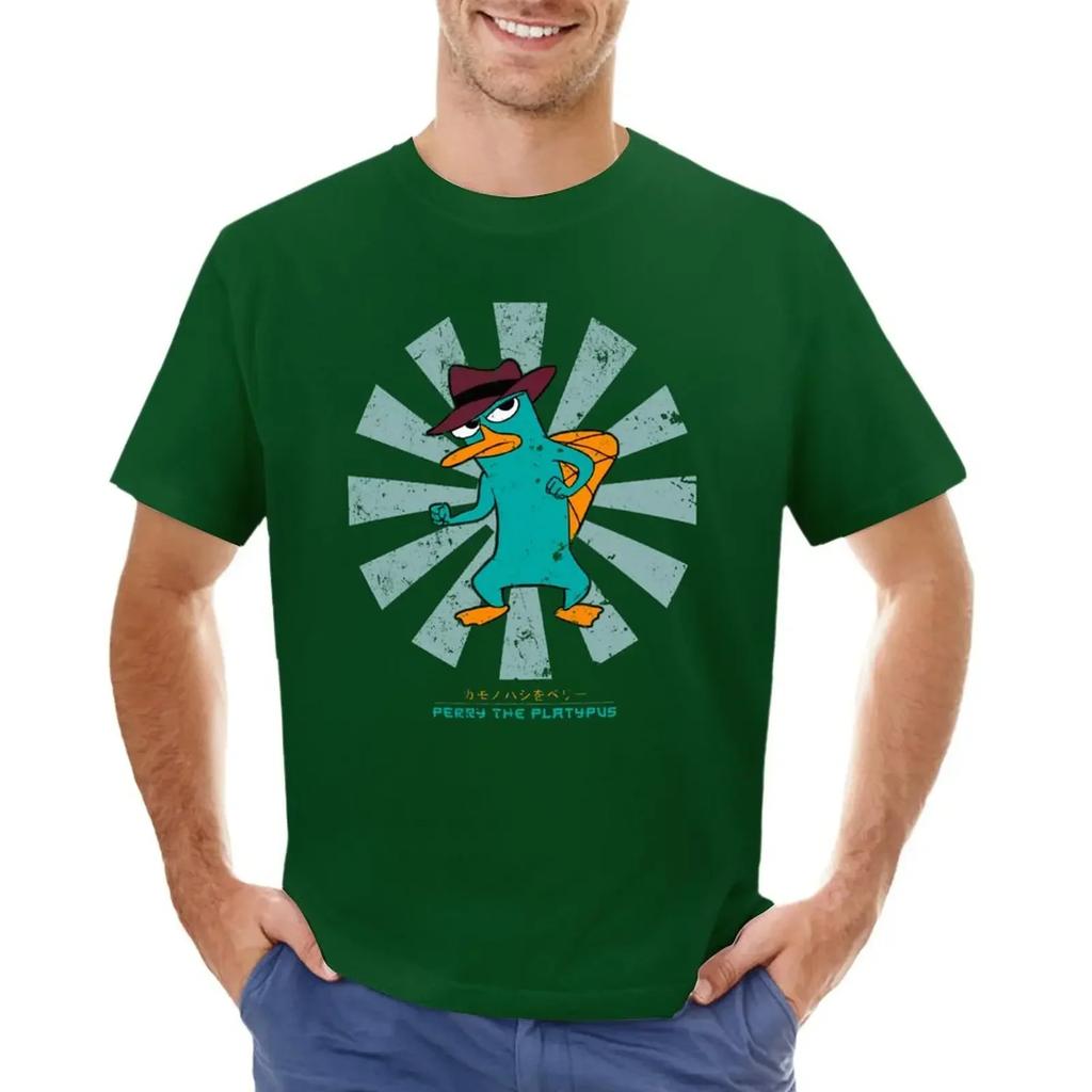 Perry das Schnabeltier Retro Japanisches T-Shirt kawaii Kleidung schnelltrocknende schwere T-Shirts für Herren