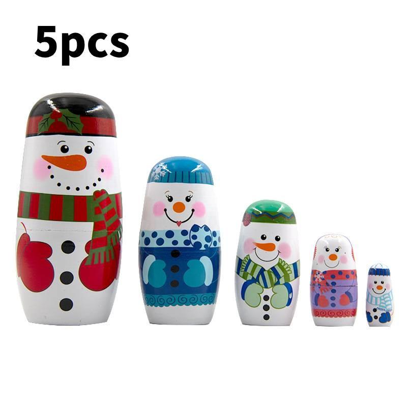 Matryoshka Wooden Snowman Doll Set Cartoon Home Decoration Christmas Toy Gifts
