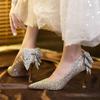 Fashion 2025 New French Bow Pumps Gradient Crystal Sequin Senior Sense Bridal Wedding Shoes Bridesmaid Shoes Dinner Shoes