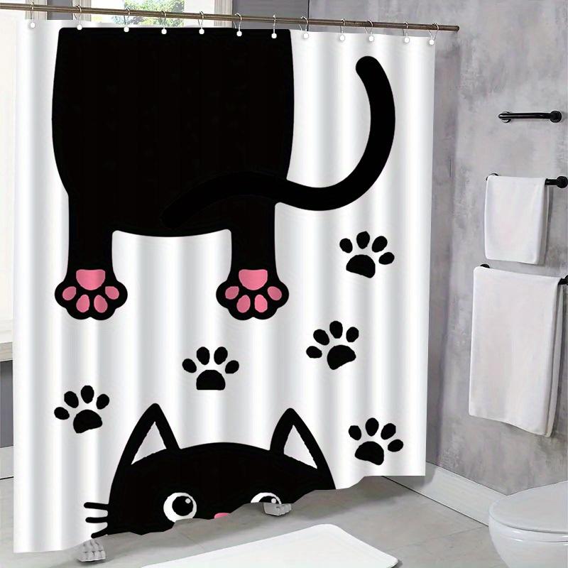 1pc Kitten paw print shower curtain - made of polyester, machine washable, suitable for bathroom decor.