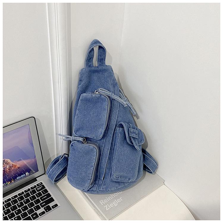 Damski Mini Plecak Crossbody z Denimu i Płótna - Lekki, Casualowy i Idealny na Dojazdy lub Podróże