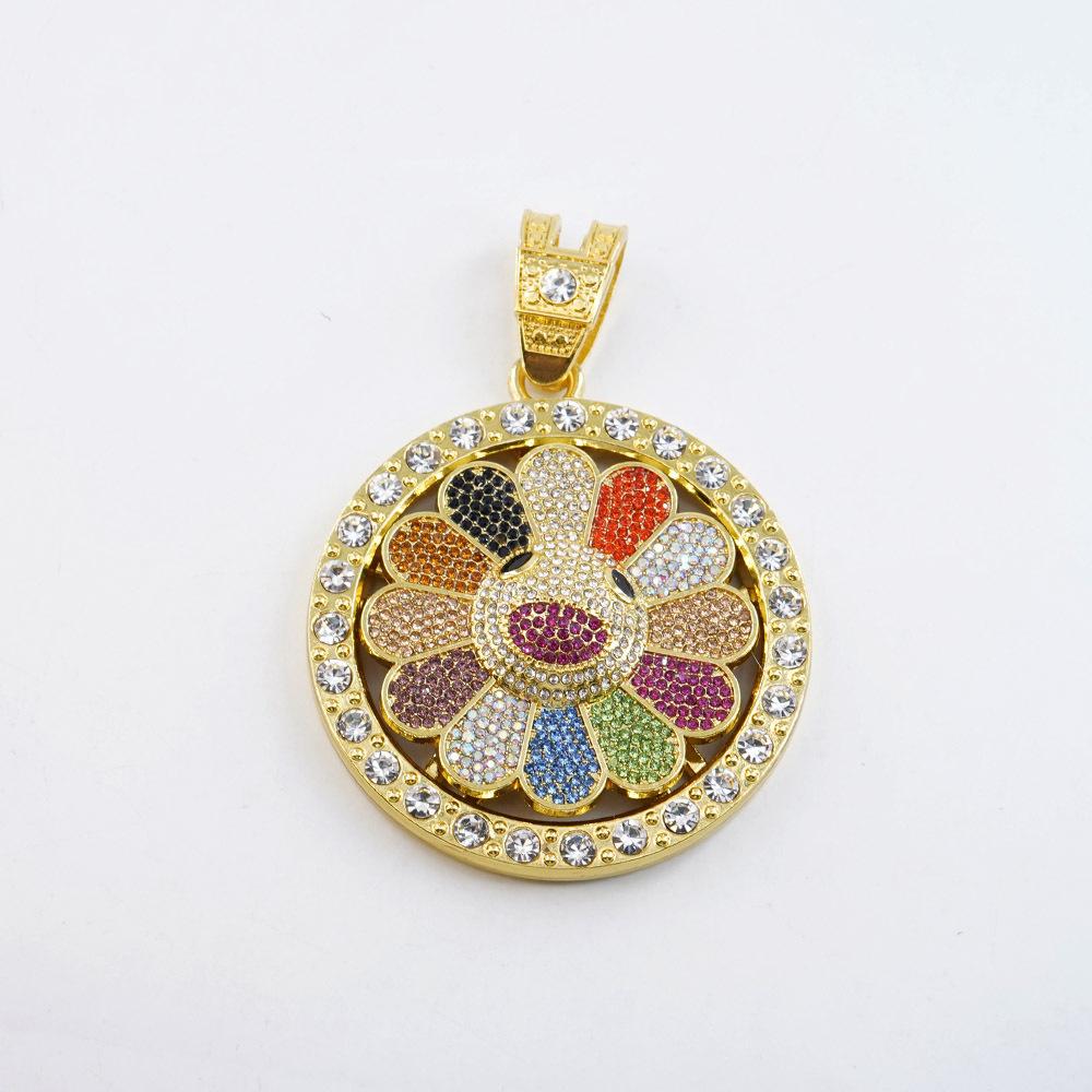 European and American necklaces men s hip-hop rotatable sunflower pendant necklaces trendy brand personalized colorful flower pendant jewelry