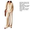 Women Linen 2 Piece Sets Sleeve V Neck Summer Long Shirts Matching Wide Leg Pants Lounge