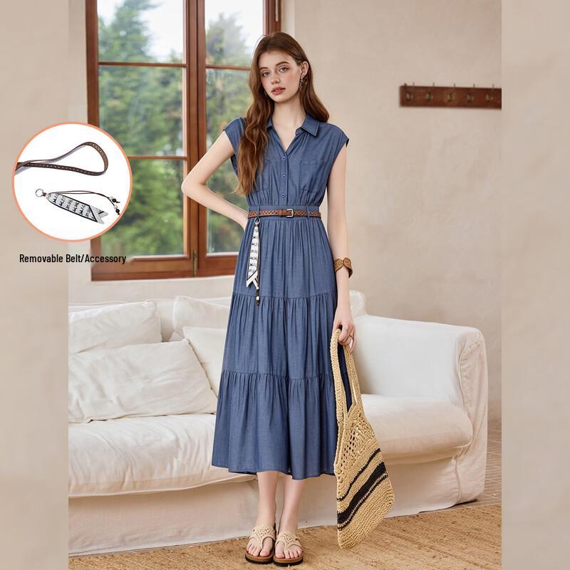 Bailuyu Women s V-Neck Belted A-line Dress M
