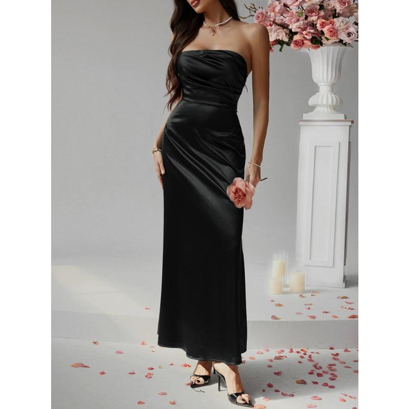 Female Slim Solid Color Strap Breast Evening Dress Long Skirt Women's Clothing