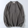 Export American Style Casual Henry Collar Letter Embroidered Long Sleeve T-shirt Men's Spring and Autumn 240G Heavy Weight Waffle Bottoming Shirt