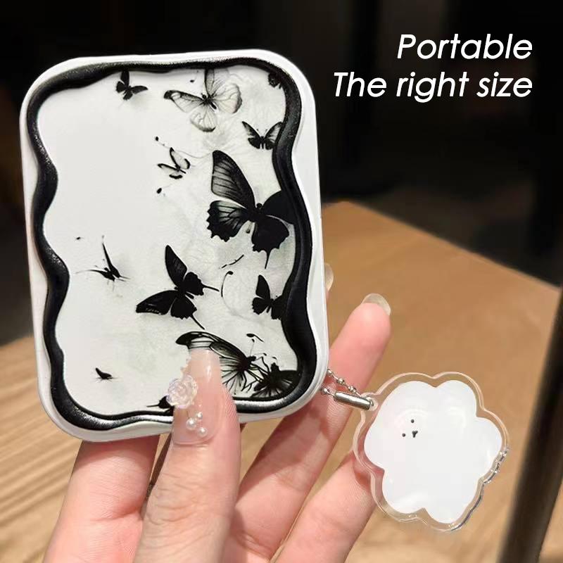 Tinte Schmetterling Klappbarer Schminkspiegel Tragbarer Taschenspiegel Frauen Rechteckiger Kosmetikspiegel mit Kamm