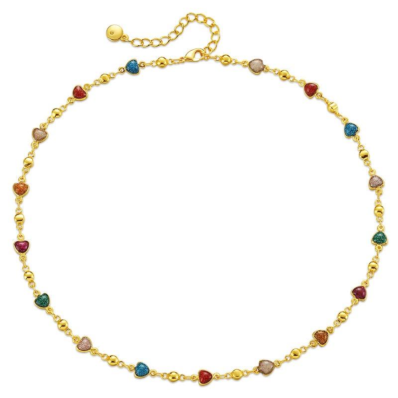 French Style Dripping Oil Colorful Heart Adjustable Gold Plated Clavicle Necklace