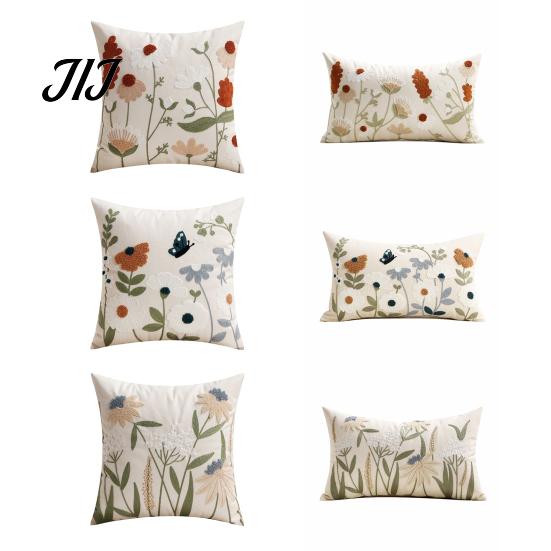 Square Decorative Pillow Shams Floral Embroidered Cushion Cover, Throw Covers Farmhouse Cover for Living Room Sofa Couch Washable