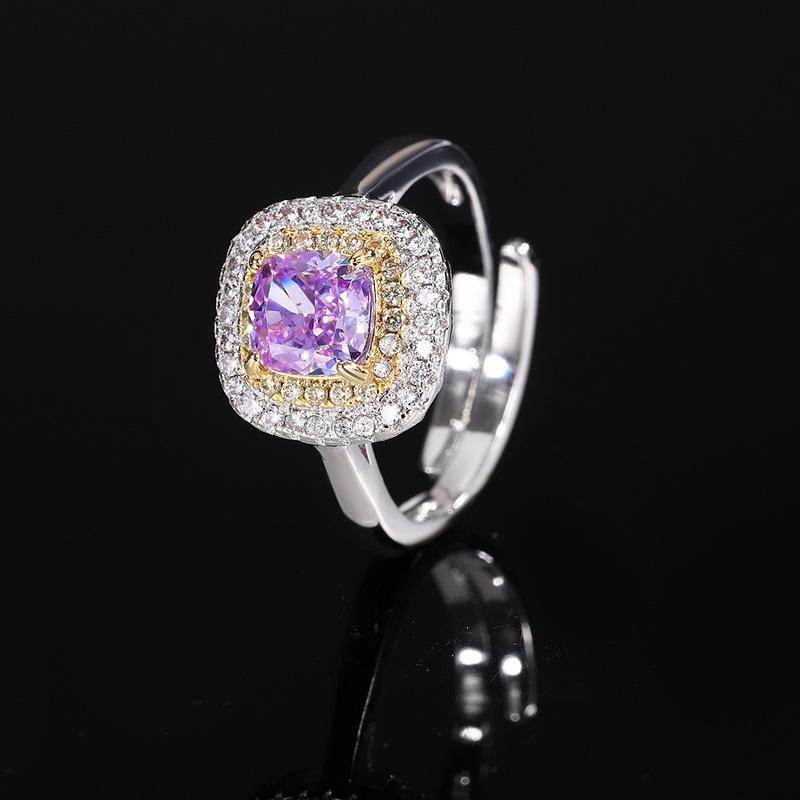 Autumn And Winter Jewelry Set High Carbon Diamond Ice Flower Cut Copper Inlaid Purple Diamond Set Main Stone 6 * 6
