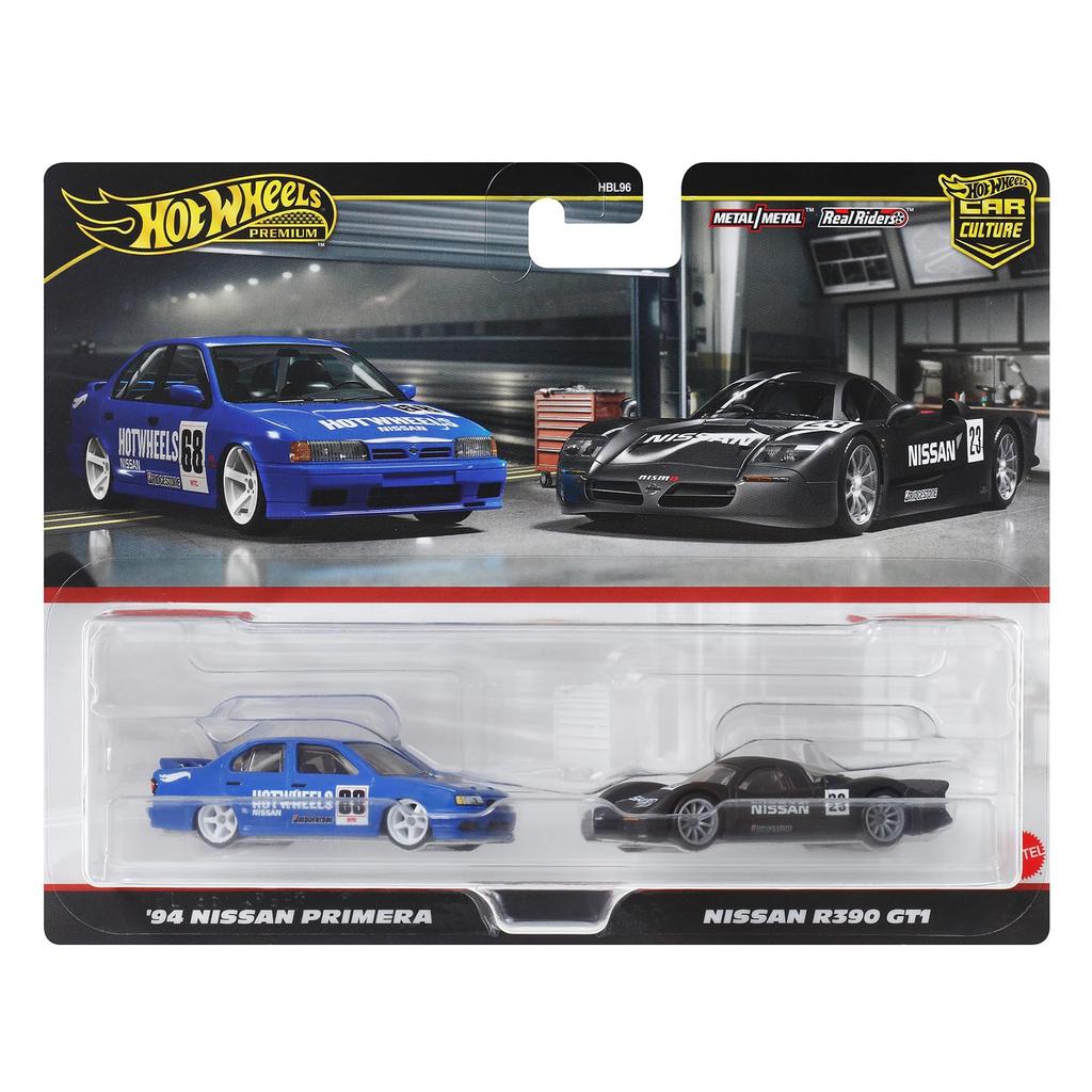 Hot Wheels Premium Nissan R390 Nissan Primera Vehicle Model Ages HRR74 2-Pack GT1/ '94 Car, 3+, Blue/Black,