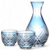 Mizukage Kiriko Glas Mok Sake Set Sake 2 Sake Hana to Ya Inktblauw Huidig Model J-kitchens (1 Fles, Bekers)