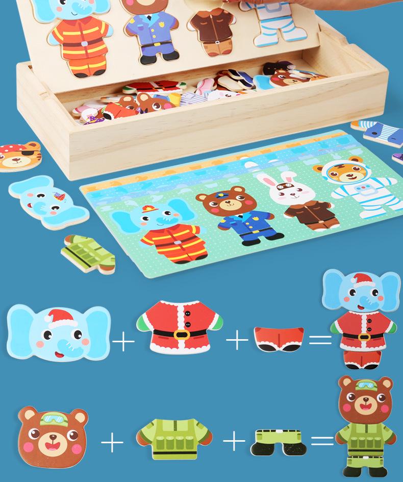 Wooden Animal Dress-Up Puzzle: Bear Changing Clothes Toy for 3-6 Year Olds