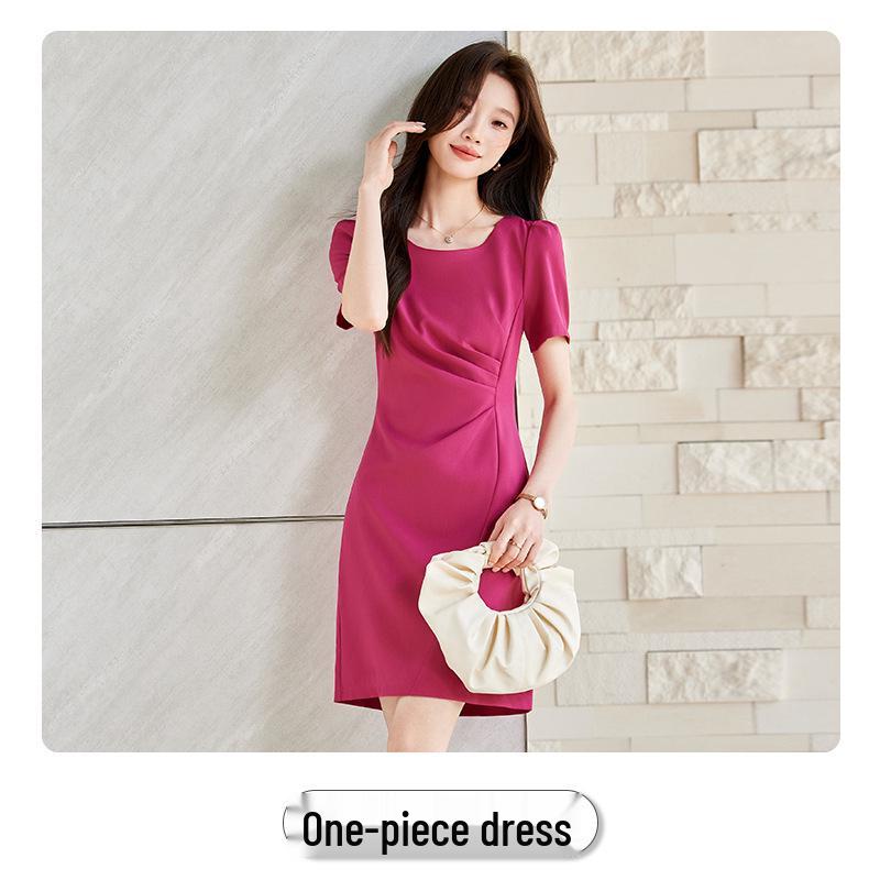

Women s Professional Short-Sleeve Dress: 2026 Spring/Summer High-End Goddess Style Suit Dress Small розы красного