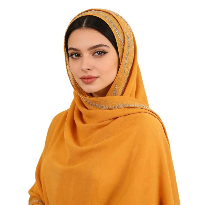 Womens Chiffon Scarf With Rhinestone Pearl Embellishment Ethnic Style Long Wrap Headband Accessory Elegant Lady Fashion