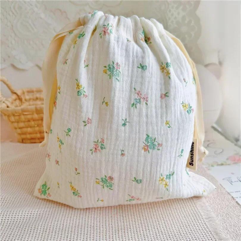 Printed Flower Mommy Bag Baby Diaper Bag Cotton Nappy String Pocket Stroller Carry Pack Travel Outdoor Diaper Storage Bag