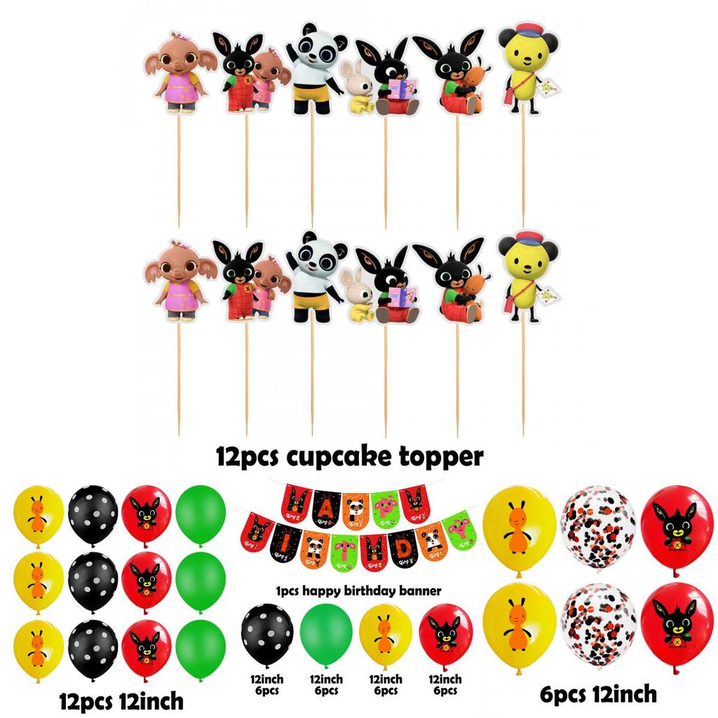 Delightful Bing Bunny Birthday Party Supplies Offering Joyful Balloon Banner And Whimsical Cupcake Topper