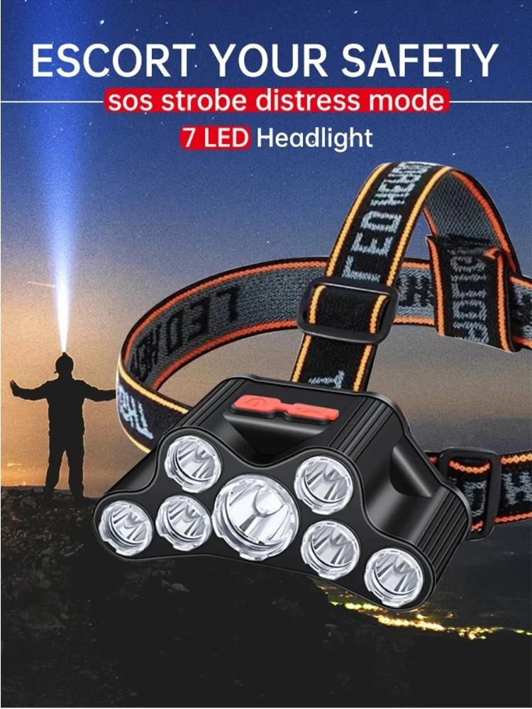 7LED Powerful Rechargeable Head Flashlight High-bright Headlamp Outdoor Waterproof Camping Hunting Hiking Adventure Headlights