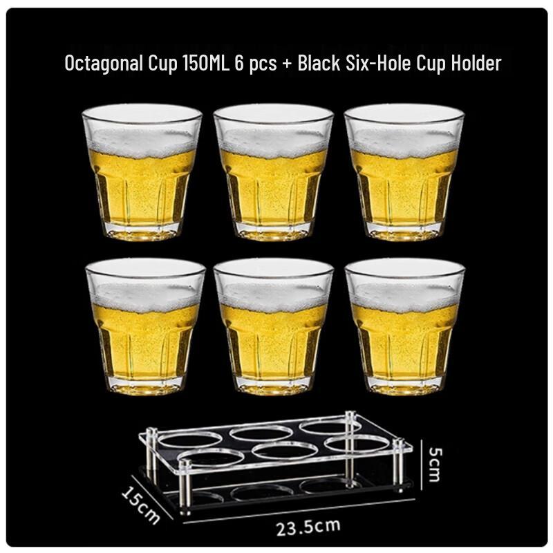 Langxi Octagonal Glass Beer Mug Set with Rack