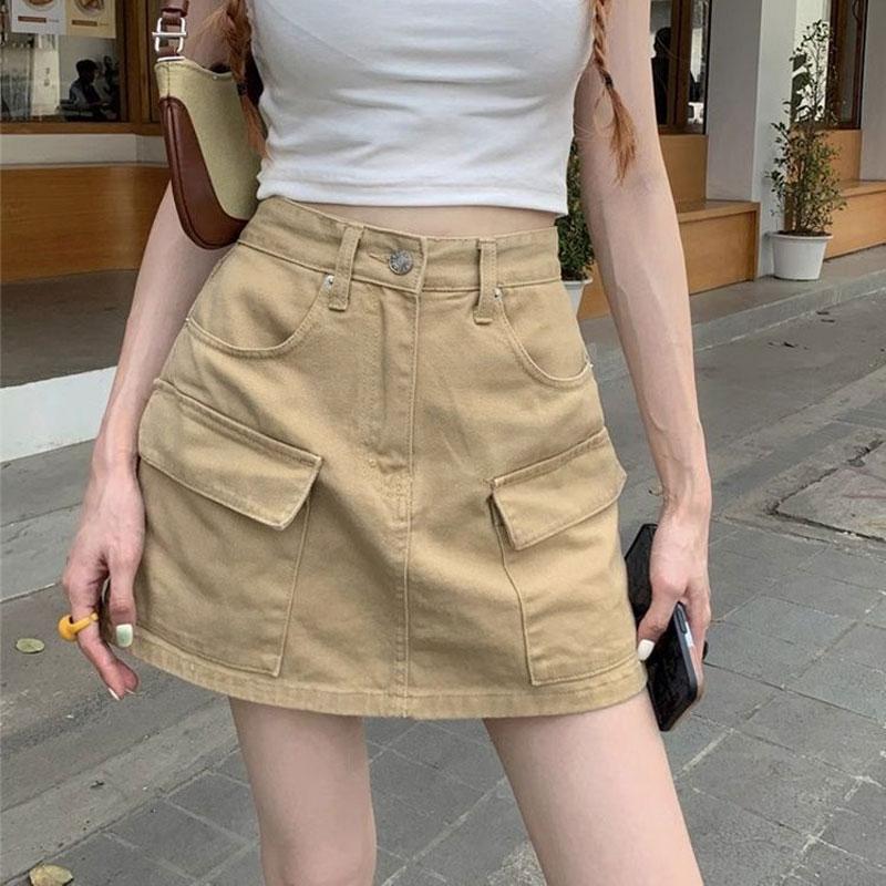 Retro Workwear Denim Skirt Women Summer High Waist Loose A-line American Hot Girl Short Skirt Ins Trendy