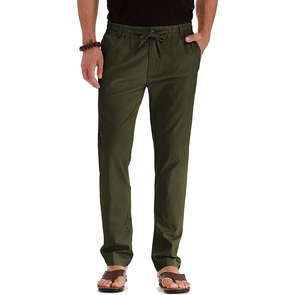 

Men s Spring Summer Cotton Linen Long Pants Vacation Hawaii Casual Trouser Straight Leg Lightweight Sweatpants XS зелений