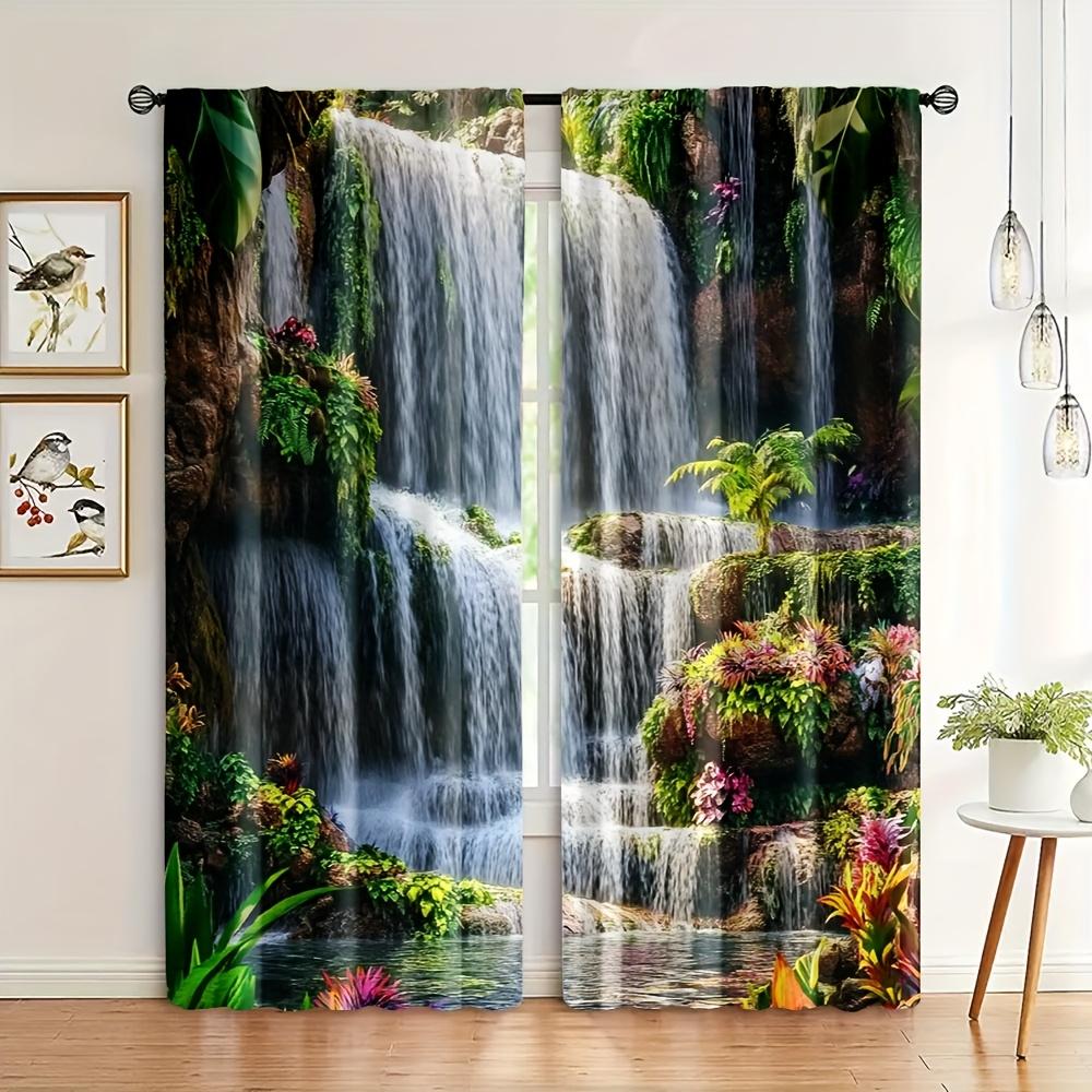 2pcs, Curtain natural scenery Versatile Polyester Fabric,Without Electricity Family Party Decoration Applies to All Occasions de