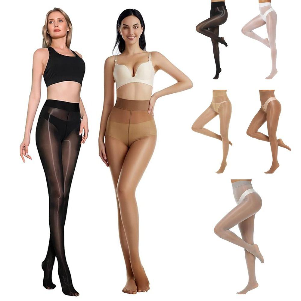 360°Seamless Crotch Shimmer Tights High Waist Shaping Silk Stockings Shiny Oil Stockings Women